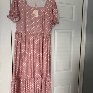 Pink Polka Dot Midi Dress